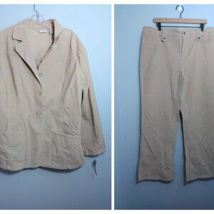 Vintage Covington Corduroy Blazer & Wide Leg Pants Set 22W/18W Beige 2 Piece Set